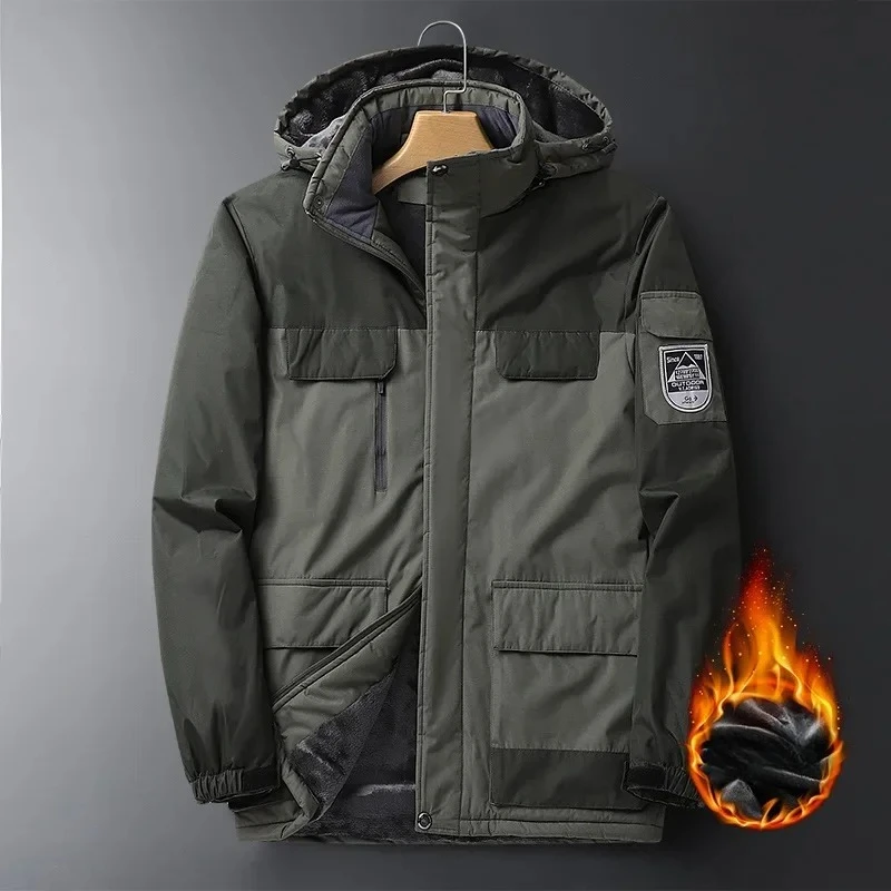 2026 9XL Mens Winter Jacket Fleece Lining Zip Hood Warm Parka Male Large Size Waterproof Big Extra Plus 8XL Windbreaker Mountain