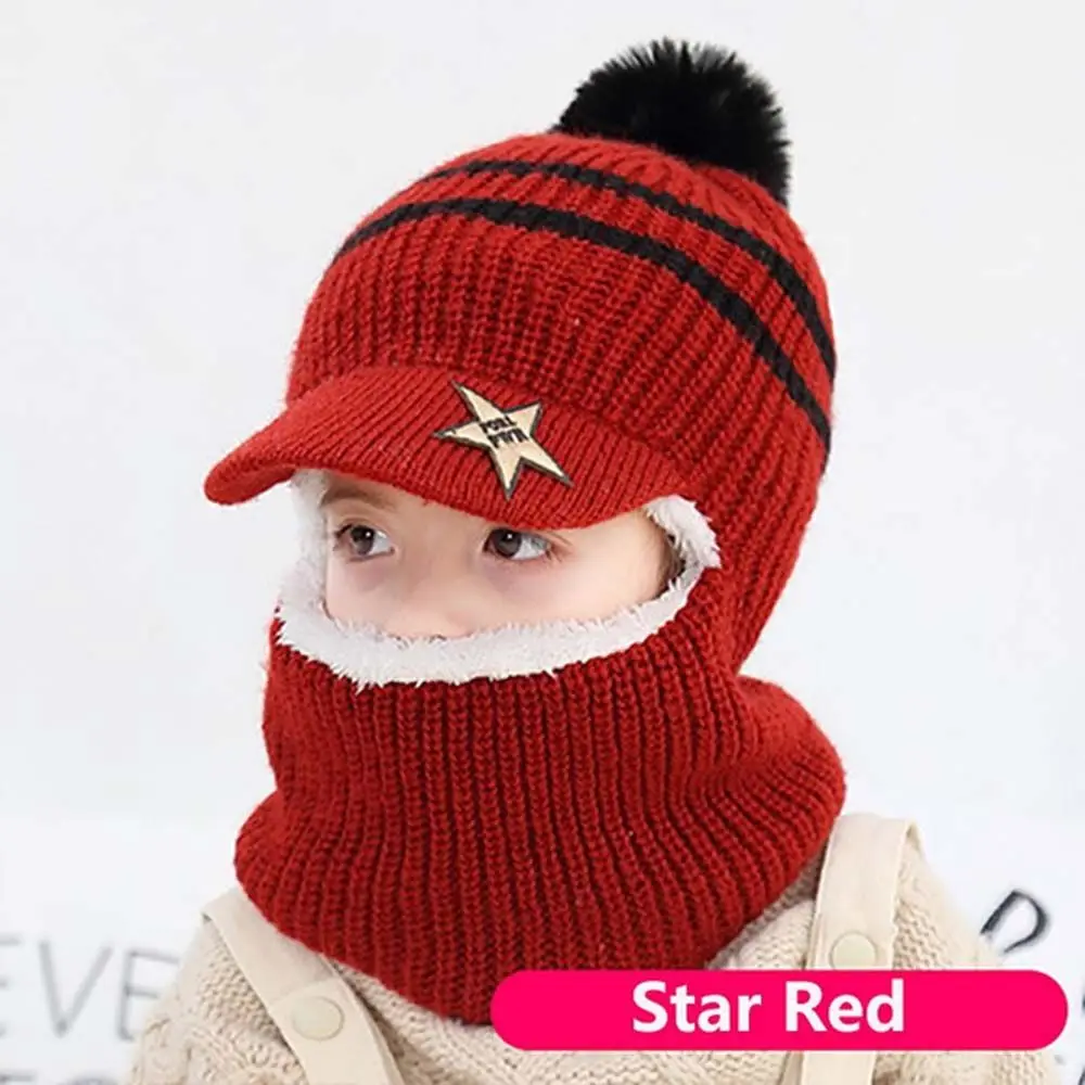 

Woolen Windproof Full Face Cover Neck Warmer With Scarf Kids Face Guard Baby Bonnet Kids Caps Children Winter Hats Knitting Hat