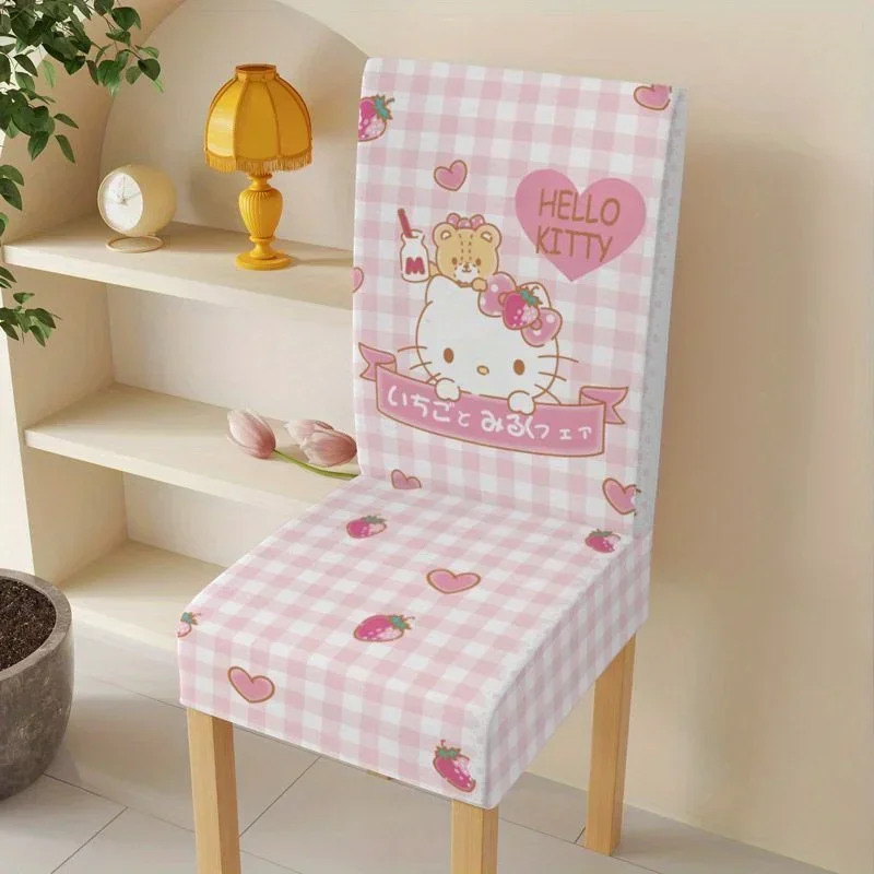 Sanrio-funda para silla de Hello Kitty, cubierta Universal con estampado de dibujos animados, Cinnamoroll, Kuromi, para mesa de comedor y silla del hogar