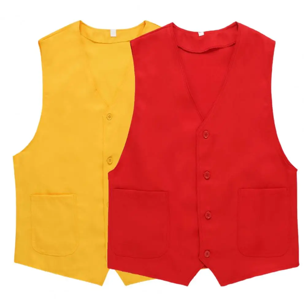 Solid Color Volunteer Waistcoat V Neck Single-breasted Buttons Working Outdoor Vest Cardigan Community Worker Vest Fishing Vest