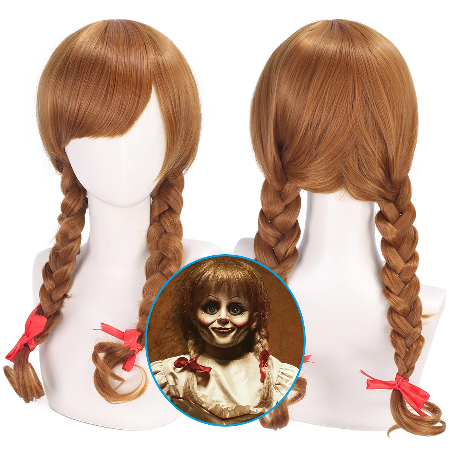 

Annabelle Doll Cosplay Wig Brown Long Braids For Halloween Horror Theme Party