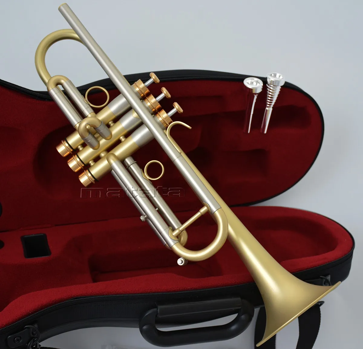 Fast Ship Customizable Matte Gold Trumpet with Dual Mouthpieces