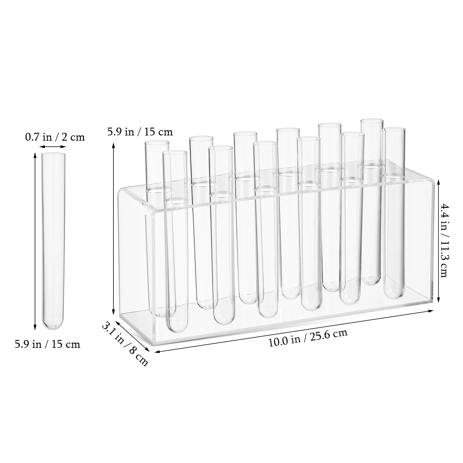 12 Pcs Acrylic Vase Waterbottle Flower Tube With Rack Single Tubes Floral Hydroponic Vials