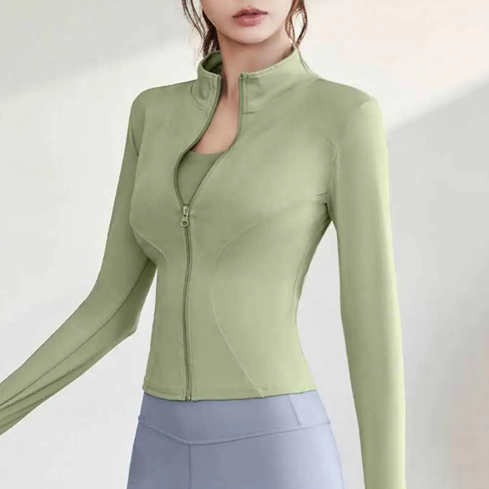 

Slim Fit Sports Jacket Women's Stand Collar Zipper Cardigan Soft Breathable Gym Coat for Jogging Quick Dry Slim Fit Sweat