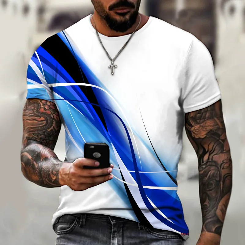 3d Fashion Print Men's T-shirts Gradient Stripes Casual Summer Short Sleeve Tops Men Cool Loose Clothing Vintage Male Blouse 5XL