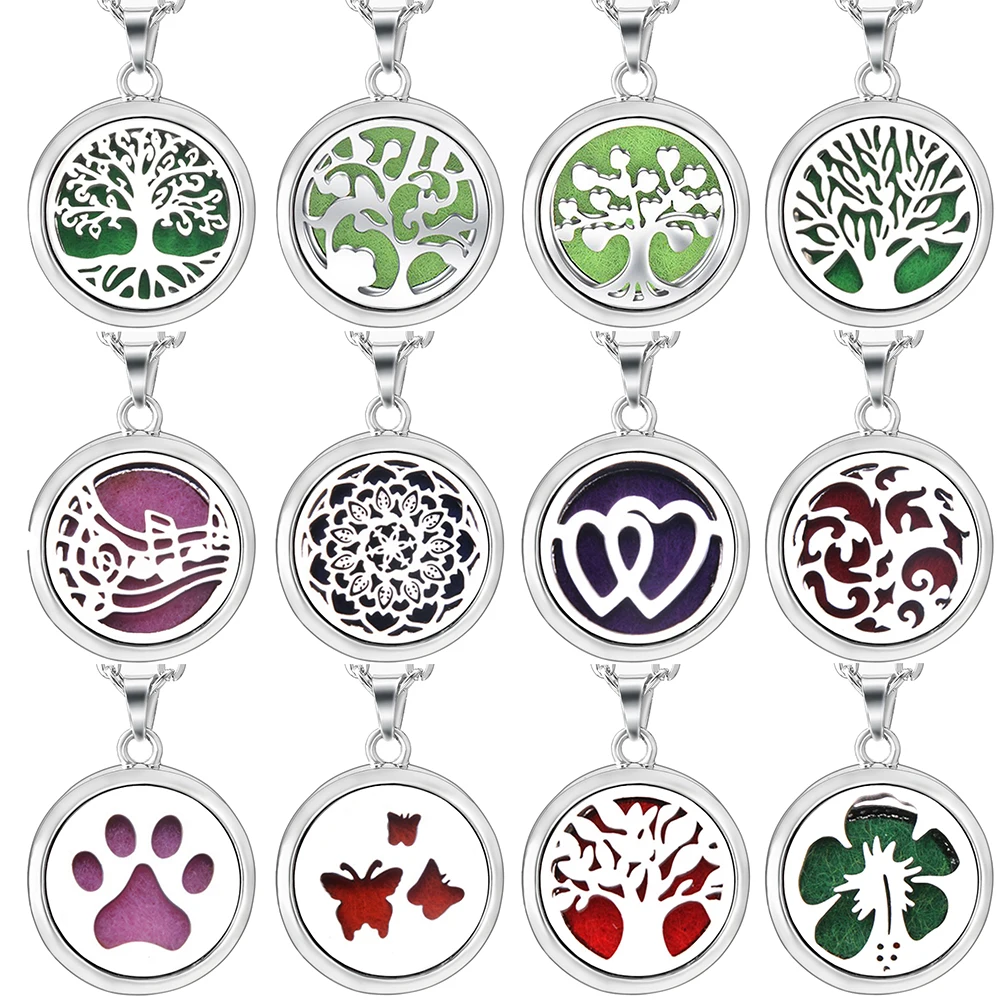 

Wing Tree Flower Owl Aromatherapy Jewelry Necklace Stainless Steel Essential Oil Diffuser Perfume Pendant Locket For Woman Gift