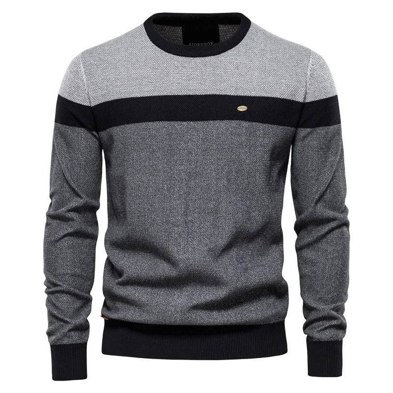 New Fashion Autumn Winter 2025 Men's Striped Casual Trendy O-neck Long Sleeve Spliced Knitted Sweaters Male Pullovers Clothes