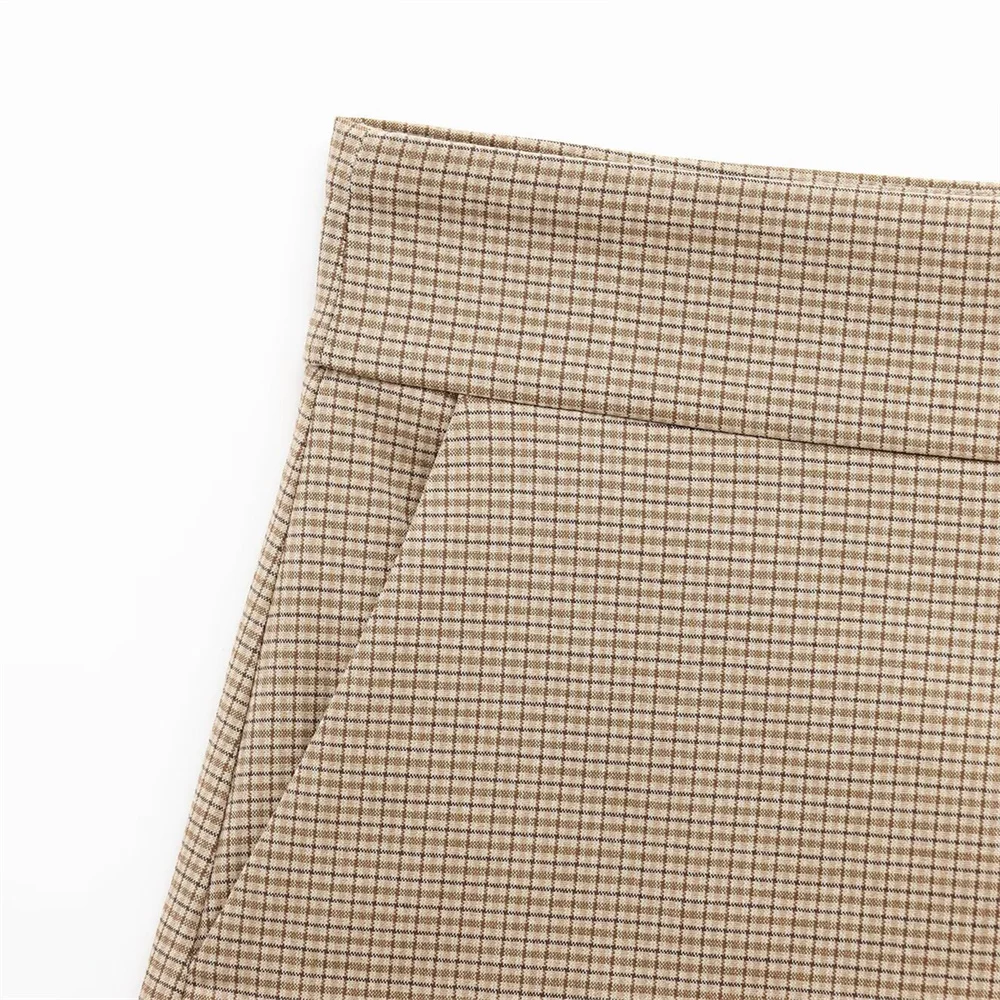 Pantalones cortos de cintura alta con decoración de cremallera a cuadros, versátiles, informales, a la moda de primavera para mujer