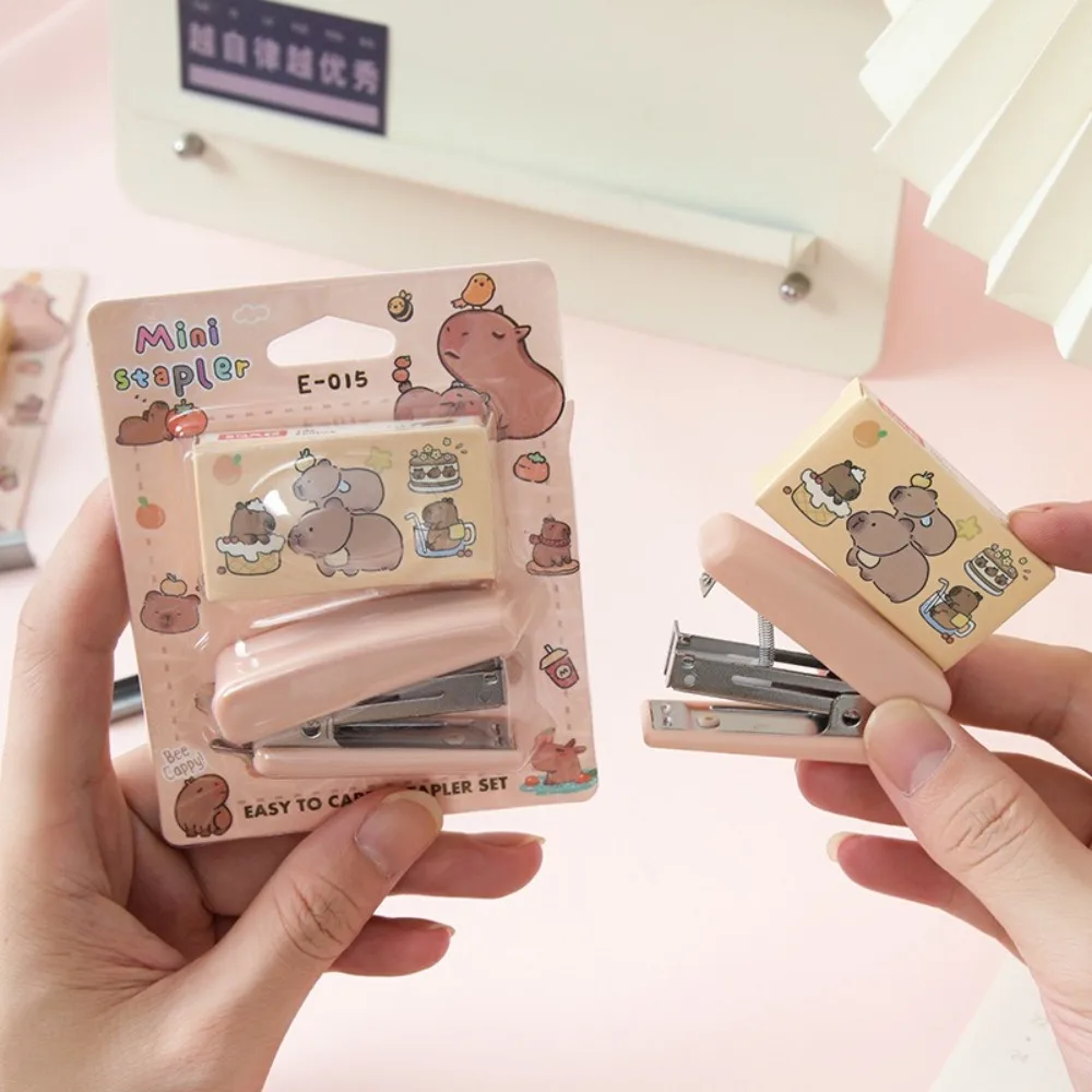 Mini Capybara Stapler Set File Organizer Multi-functional Push Clip Cartoon Animal Stapler Paper Clips