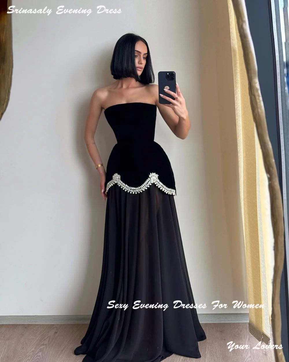 

Velvet Customized Prom Dresses With Crystal Chiffon فساتين سهرة Strapless Mermaid Vestidos De Gala Long Formal Dress