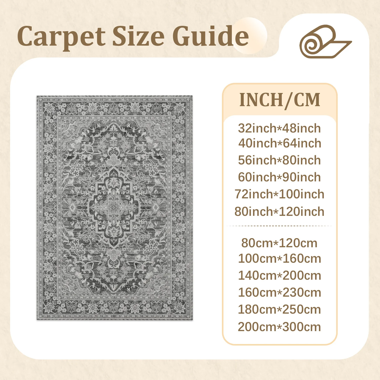 Large Vintage Persian Gray Area Rug, Soft Velvet Low Pile Indoor Rug with Non-slip Dotted Backing, Machine Washable Distressed Floral Rug for Living Room Bedroom
