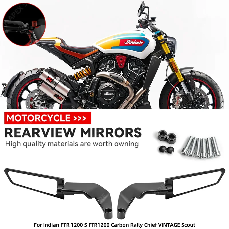 

For Indian FTR 1200 S FTR1200 Carbon Rally Chief VINTAGE Scout Motorcycle Mirrors Stealth Winglets Mirror Kit Rotate Adjustable