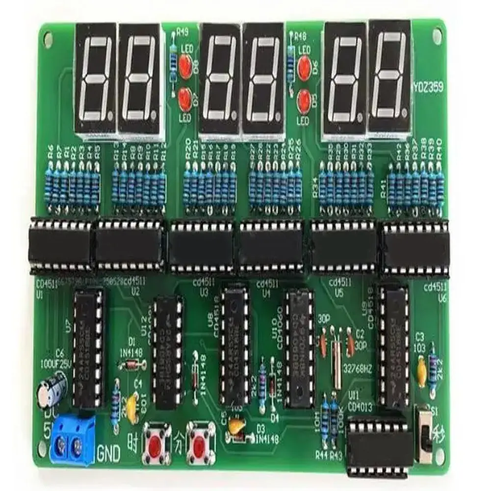 6 Digit Digital Clock DIY Kit for Soldering Practice PCB Assembly and Circuit Design Learning for Students and Makers