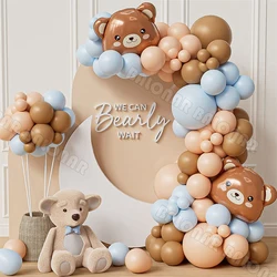 Kit de guirxiété de ballons pour fête d'anniversaire, thème ours brun, bleu, rose, We Can Bearly Wemberg, décorations de fête préChristophe garçon ou fille, 98 pièces