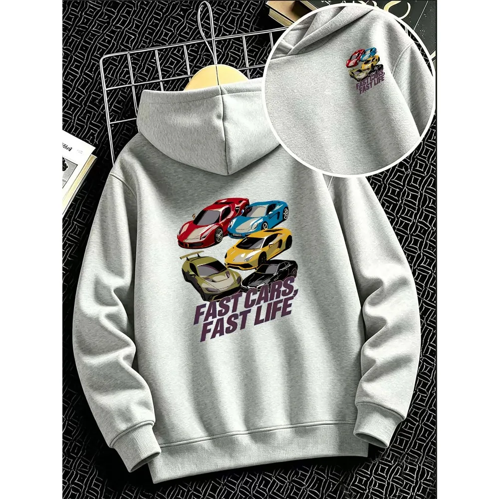 Children's Multi-car Racing Letter Printing Hoodie Loose Casual Long-sleeved Spring and Autumn Children's Clothing