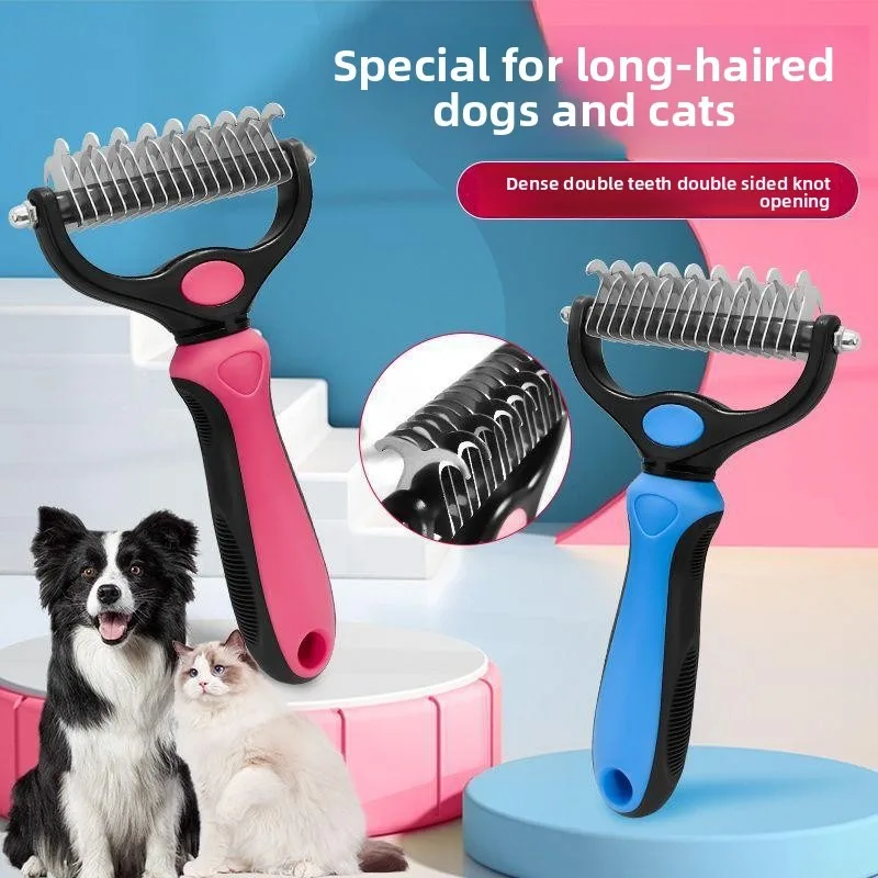 Peine grande para perros para el cuidado de mascotas, dientes de doble cara para abrigos gruesos, suavizante suave, perfecto para razas de pelo largo