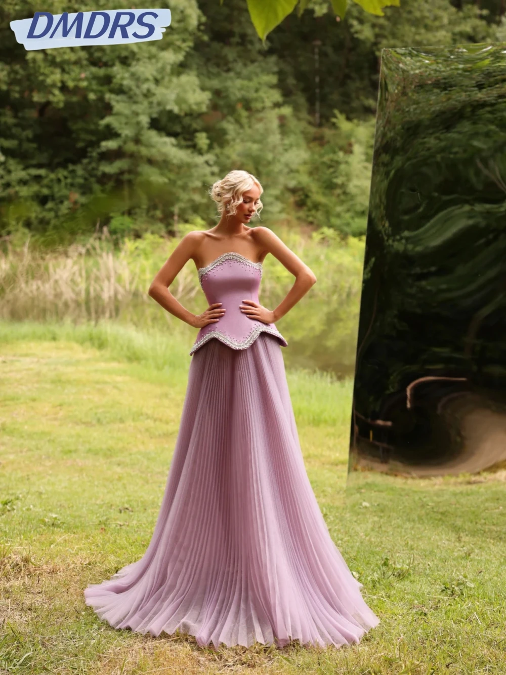 

Purple Beaded With Corset A-line Long Evening Dress Elegant Strapless Wedding Party Gown Customized Charming Prom Dresses