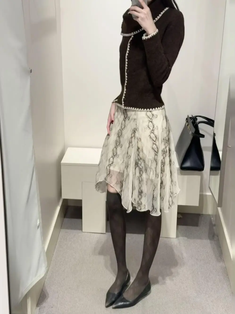 American Style Retro Snake Print Asymmetrical  Skirt for Women Casual Polyester Fiber High Waist A-Line Skirt