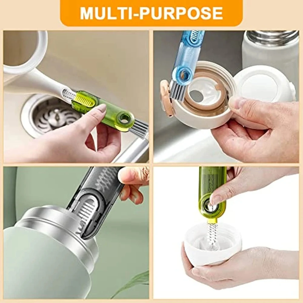 3 In 1 Bottle Gap Cleaner Brush Multifunctional Cup Cleaning Brushes Water Bottles Clean Tool Mini Silicone U-shaped Brush