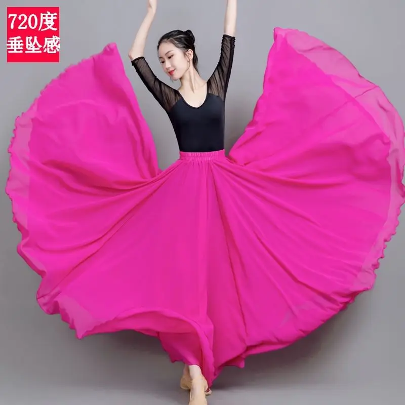 720 degree swing dance skirt, double layer chiffon classical dance performance dress, vacation beach skirt, Xinjiang dance half