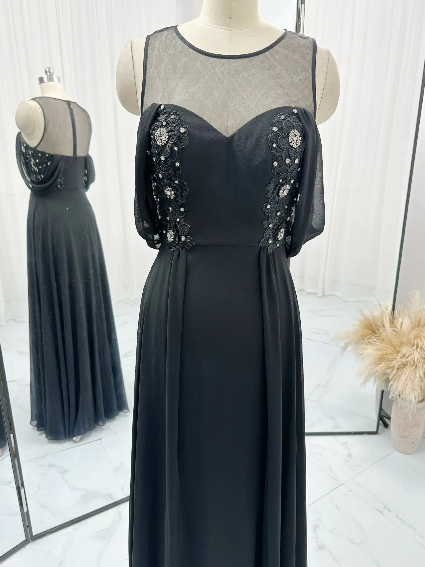 Black Fashion Minimalist Sleeveless High -Level Sensor Chiffon Slim Show Shows Host Banquet Evening Dress M1753