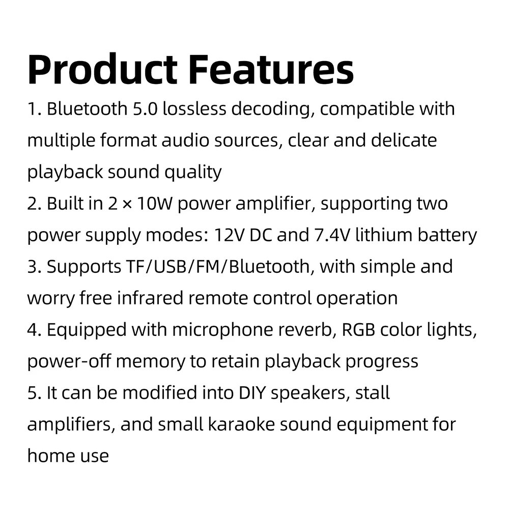 2x10W Bluetooth-Audioverstärker-Board MP3-Decoder mit Bluetooth 5.0, TF, USB, FM-Unterstützung für DIY-Karaoke-Heimlautsprechersystem – Detail 12