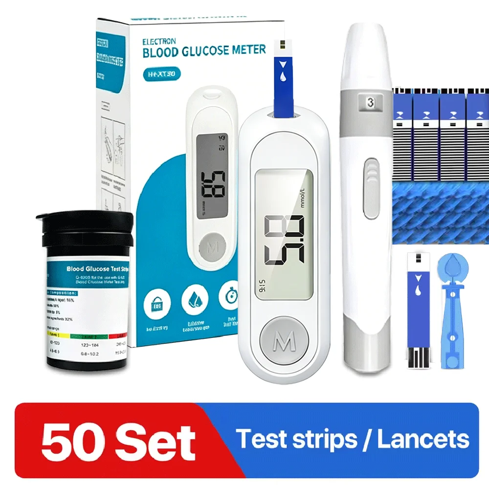 Medidor de Glicose no Sangue G-520 com 50/100 tiras de teste, dispositivo médico para teste de diabetes, medidor digital de açúcar no sangue, monitor de glicosímetro.
