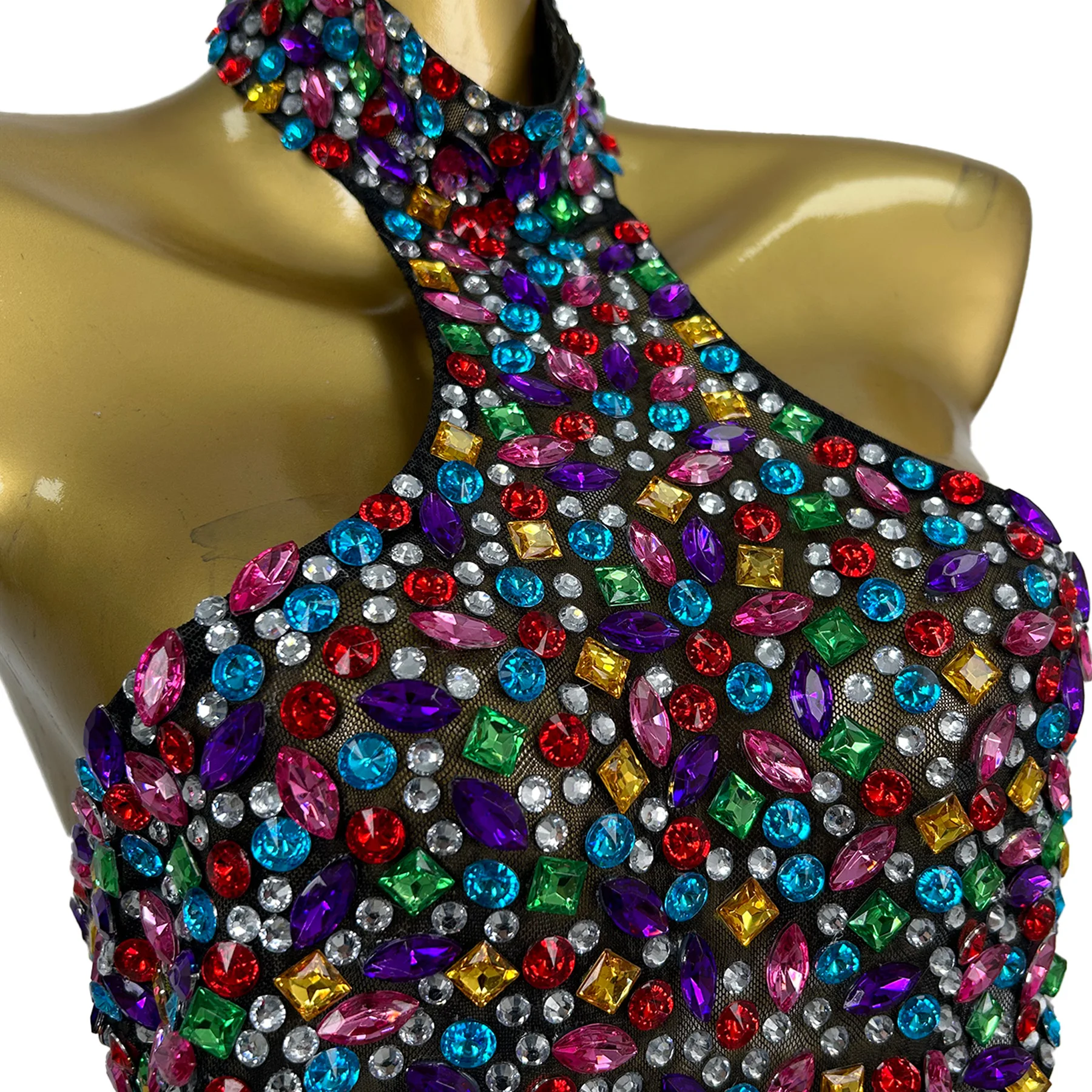 Nihongdeng-vestido Sexy con diamantes de imitación de colores brillantes, vestido colgante con cuello hueco, disfraz de actuación de Bar, vestidos de cóctel y graduación de cumpleaños