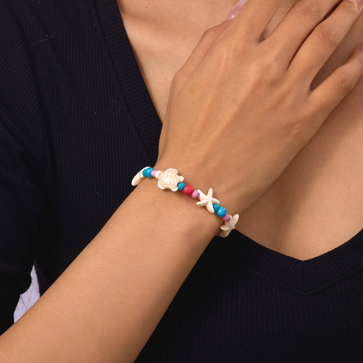 الكلاسيكية اليدوية نجم البحر السلاحف أساور للنساء البوهيمي مطرز حبل مضفر قابل للتعديل سوار الصداقة الشاطئ المجوهرات