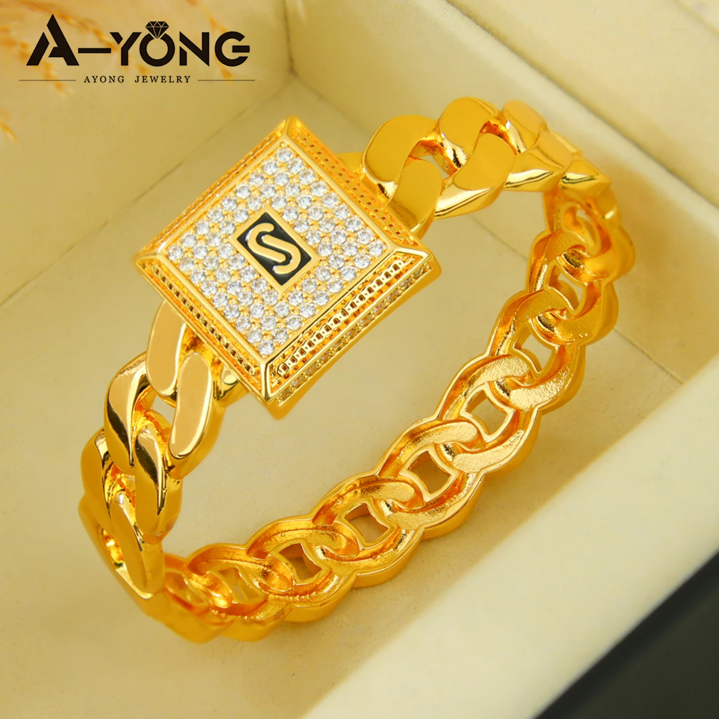 Dubai Mode Zirkonia Schmuckset 21k Vergoldet Monaco Mode Hip-Hop Offene Armreifen Ring Arabische Damen Event Party Schmuckstücke – Detail 7