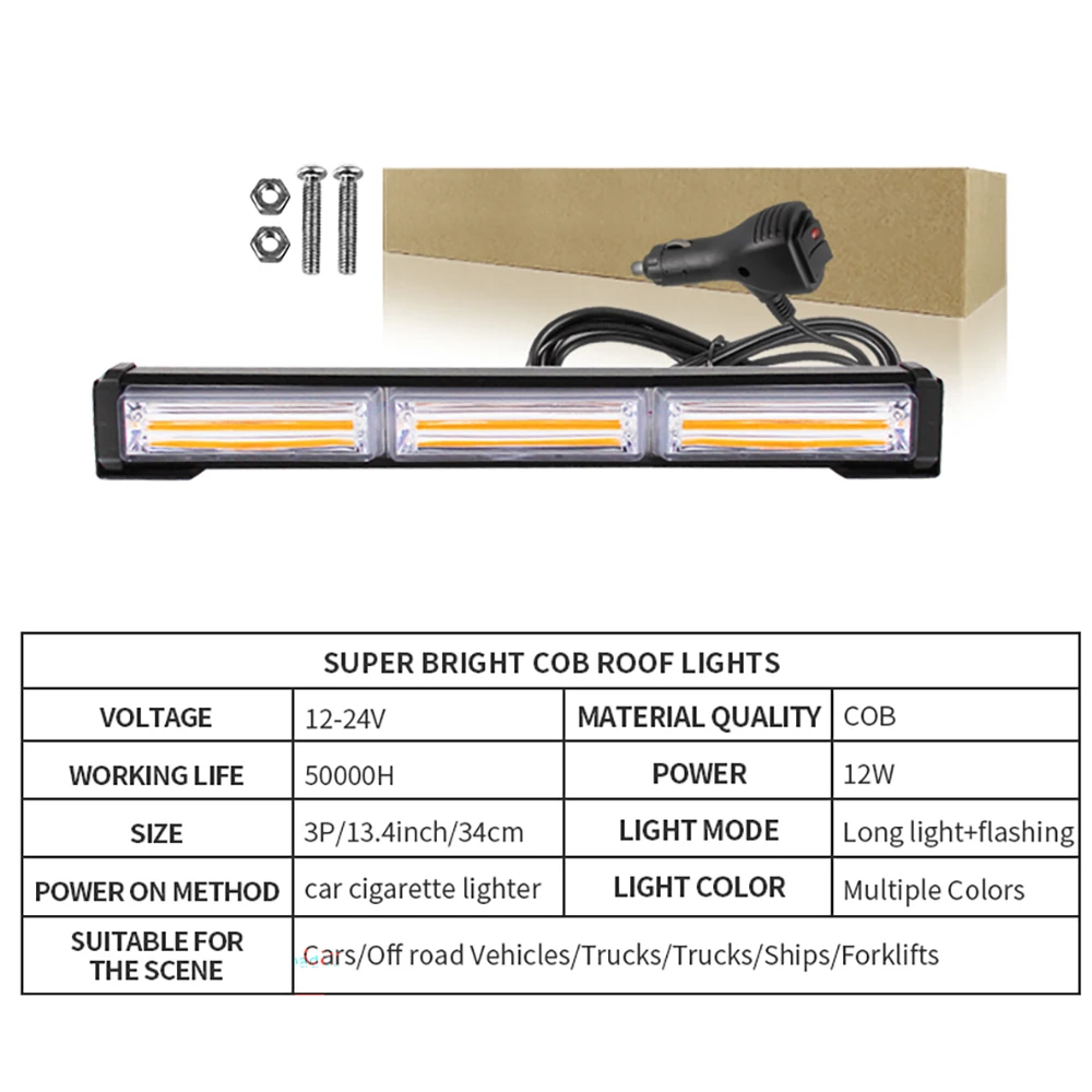 New 3in1 Traffic Emergency Flashing COB Light Bars Strobe Light Bar Vehicle Warning LED Waterproof Flashlight for Trucks Boat