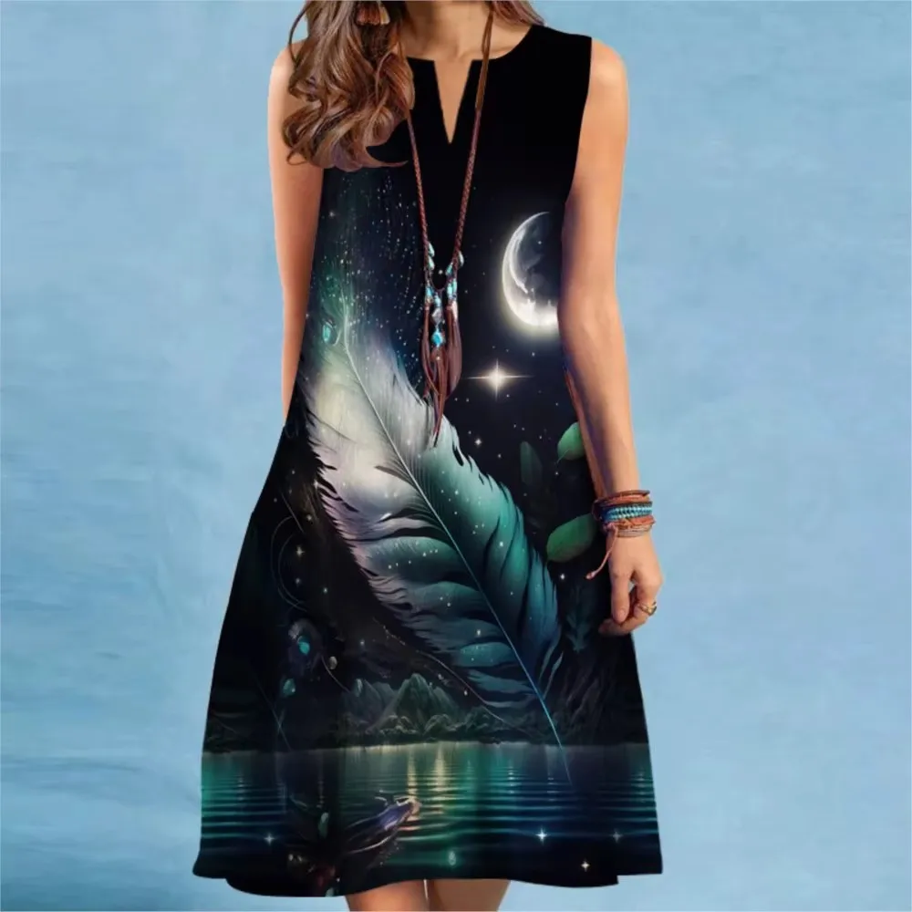 Retro Floral Print Mini Dress 2025 Women V-neck Sleeveless Sexy Gradient Striped Printed A-Line Dress Bohemia Beach Sundress New