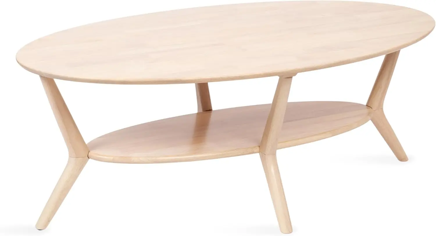 Mesa de centro oval moderna de meados do século Nylah com armazenamento para decoração de casa de sala de estar, 48x26x18, natural