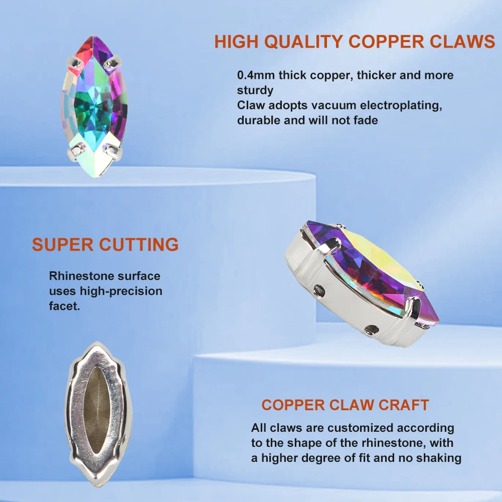 Giamax Navette Horse Eye Glass Crystal Sewing Stone Sew on Rhinestones Gold Silver Claw Rhinestones For Garment Clothes Bags - Image 3