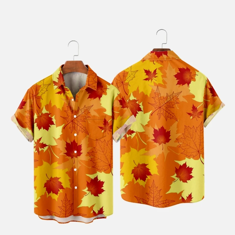 

Men's Hawaiian T-Shirt For Women Maple Leaf 3D Printed Y2K Hombre Fashion Shirt Casual Beach Oversized Clothes 3