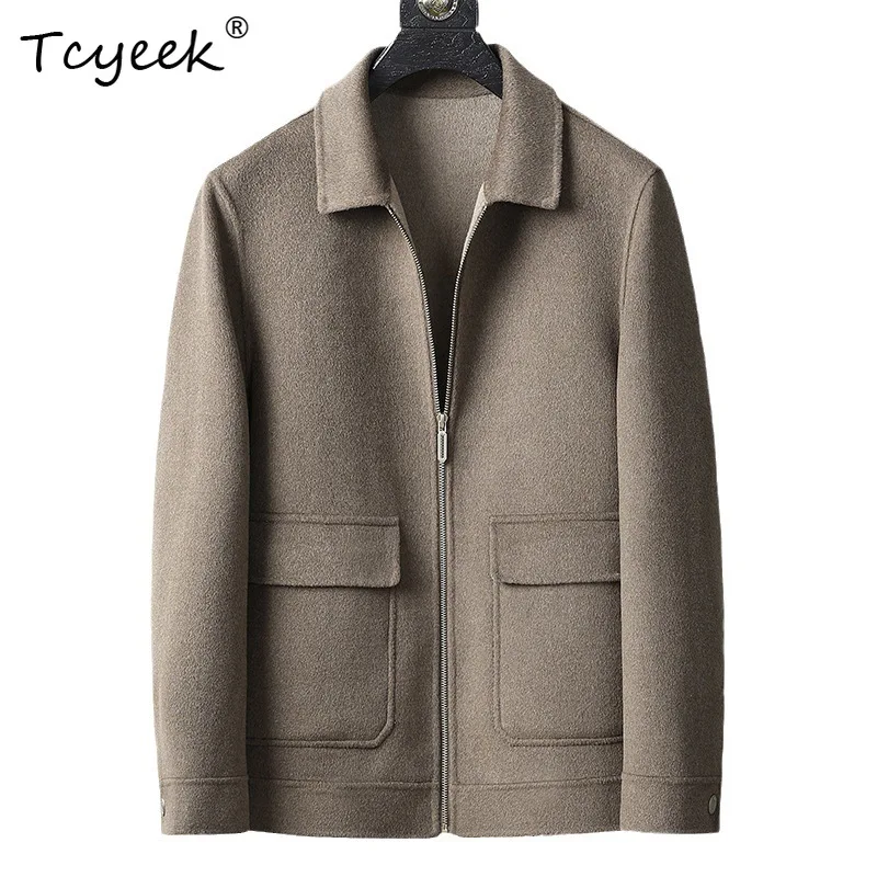 

Tcyeek Настоящее 100% шерсть Осенне-зимнее модное однотонное мужское шерстяное пальто с лацканами Пальто Женское Длинное Casacos Masculinos