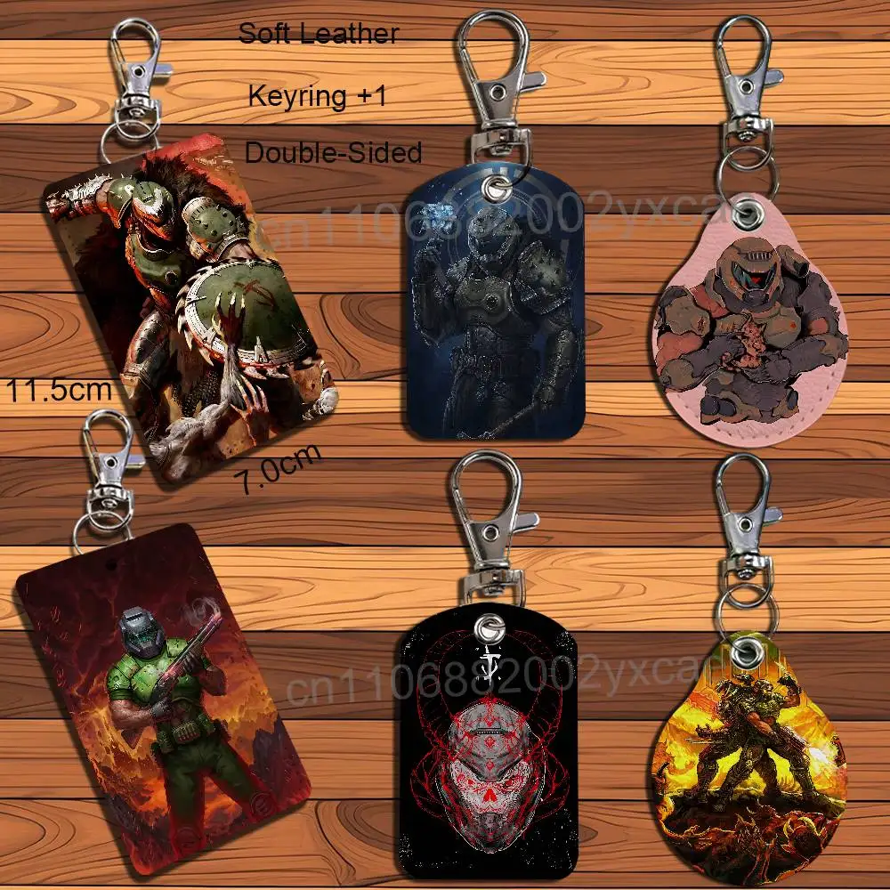 

game Space Marine Doom Slayer Leather Keychain Badge Holder with Lanyard - ID/Access Card Holder, Key Ring Accessory Gift Option
