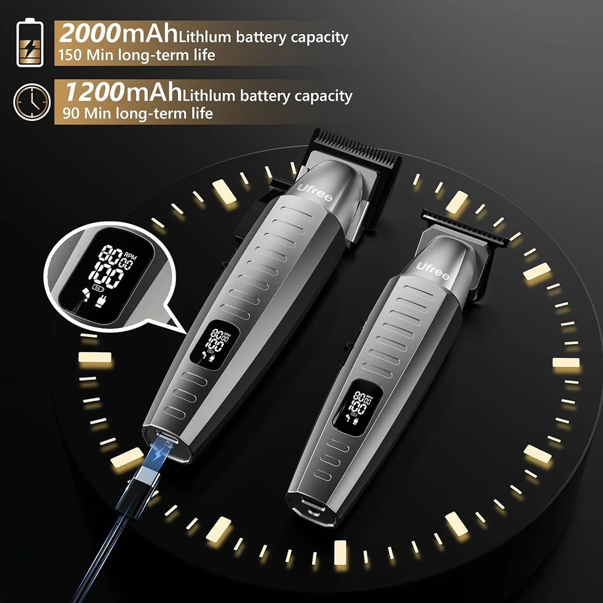 8000RPM 2PC Kits U-858 Professional Electric Hair Clipper DLC FADE Scalelike Blade Salon Barber Trimmer for Man