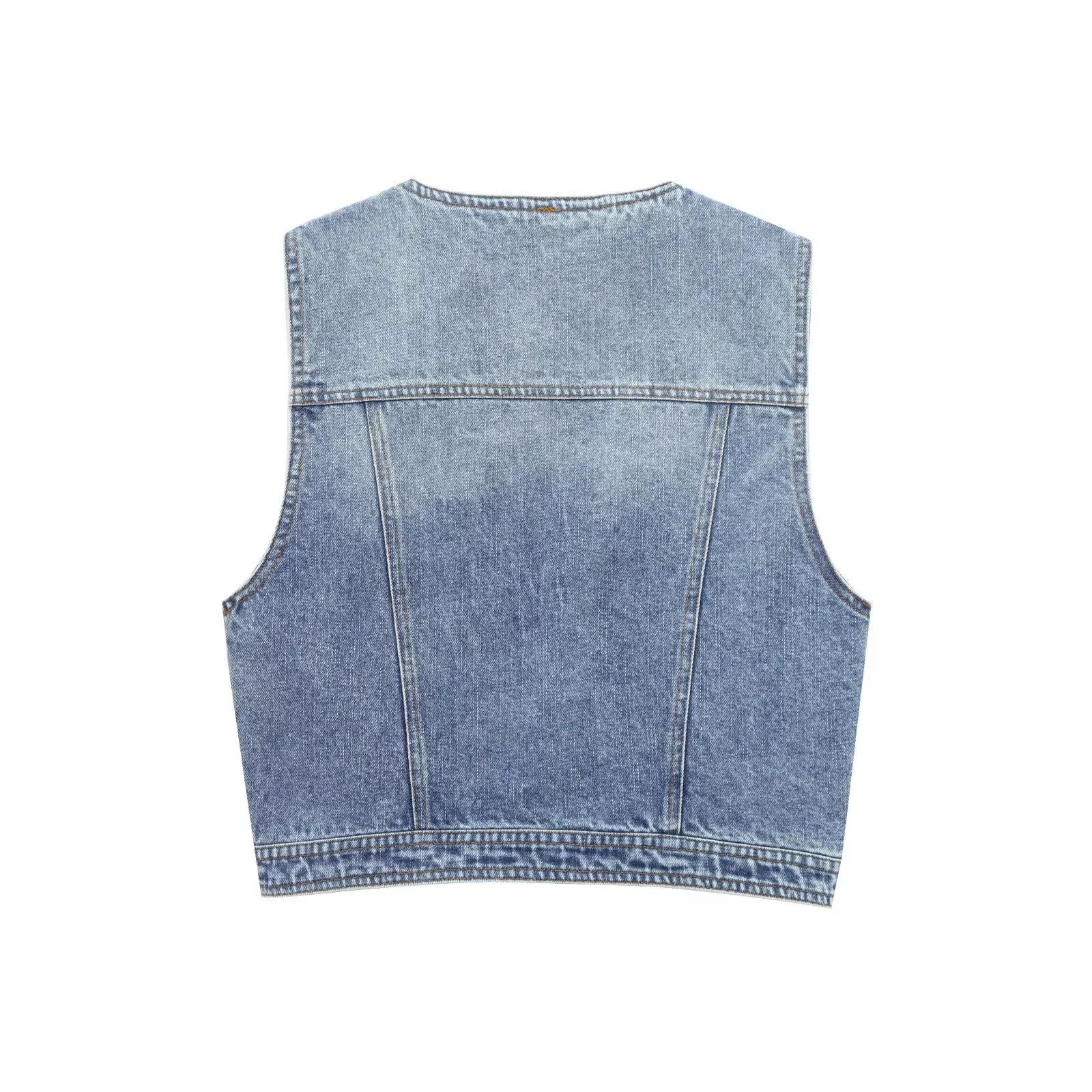 Women's American Style V-neck Sleeveless Short Denim Jacket Fashion Top Personalized All-match Summer