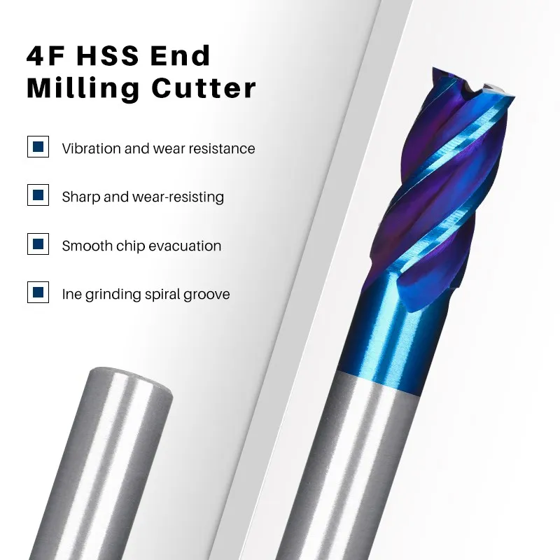 XCAN HSS End Mills 1pc 2-13mm HSS Metal Cutter Aluminum Milling Tool Milling Cutter CNC Router Bit 4 Flute End Mills