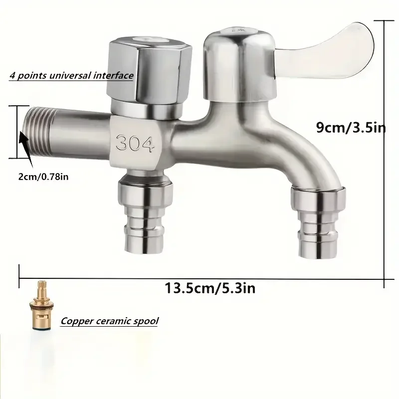 1Pc One-in-two-out Mop Pool Faucet Dual-water Tap Expansion Faucet for Washing Machine Outdoor Garden Bibcock