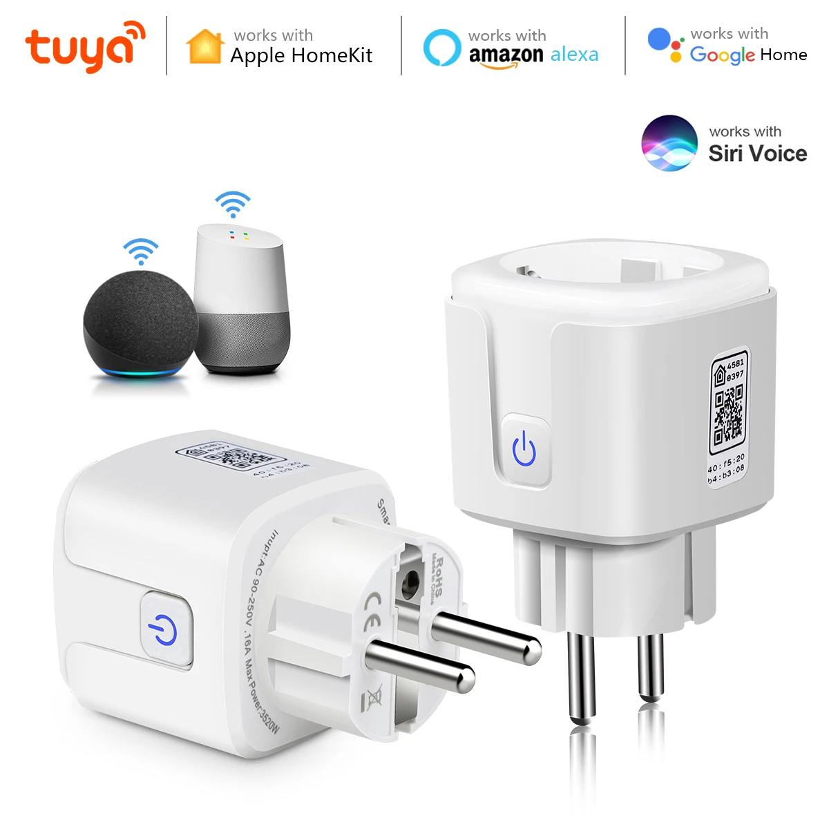 

Tuya Smart Life Wifi Socket Adapter Voice Control EU Wall Plug Outlet Work with Apple Homekit Amazon-Alexa Google Home Assistant