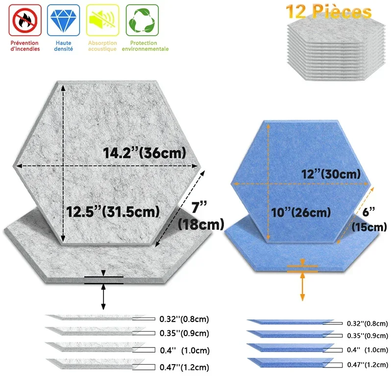 Peel and Stick Hexagonal Acoustic Wall Panels Self Adhesive Polyester Fiber Felt Soundproof Sound Absorbing Wall Tiles for Kinde