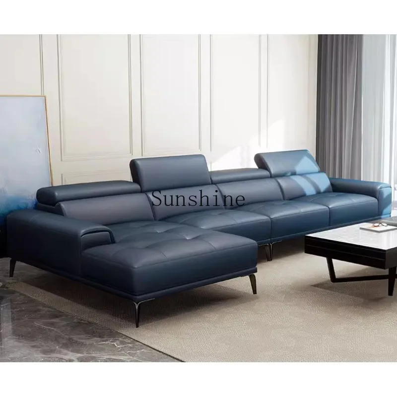 Modern simple living room large apartment first layer cowhide leather sofa