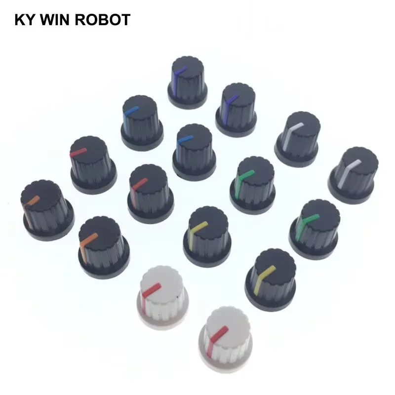 

10pcs WH148 potentiometer knob cap 6mm Shaft Hole Assorted Kit White Green Red Blue Yellow Orange Purple DIY Switch Knob 15x15mm