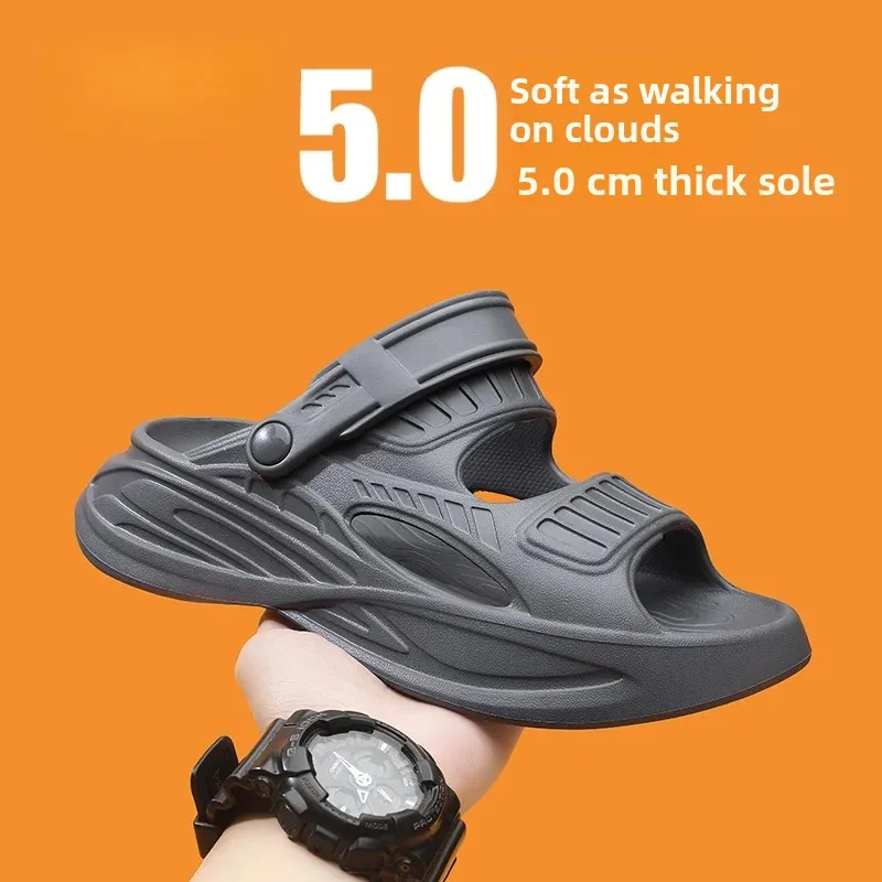 Men's Summer Outdoor Sports Water Shoes Anti-Slip Wear-Resistant Home Slippers Driving Beach Sandals Comfortable Slip-On EVA