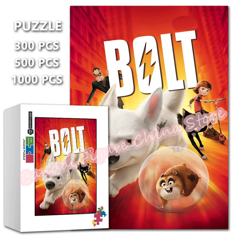 

Bolt Movies Print Puzzle 300/500/1000 Pieces Dinsey Cartoon Superhero Dog Fiugre Diy Assembling Jigsaw Puzzle for Kids Toys