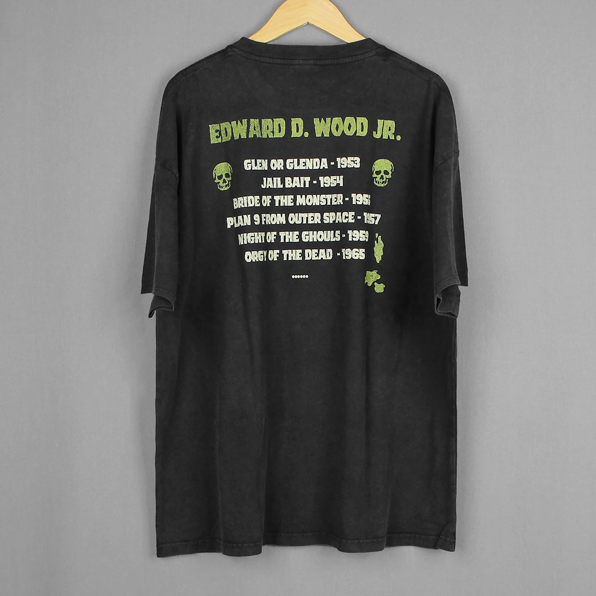 ED WOOD T-Shirt Bela Lugosi Maila Nurmi Plan 9 from Outer Space Washed Loose Drop Shoulder Retro Men