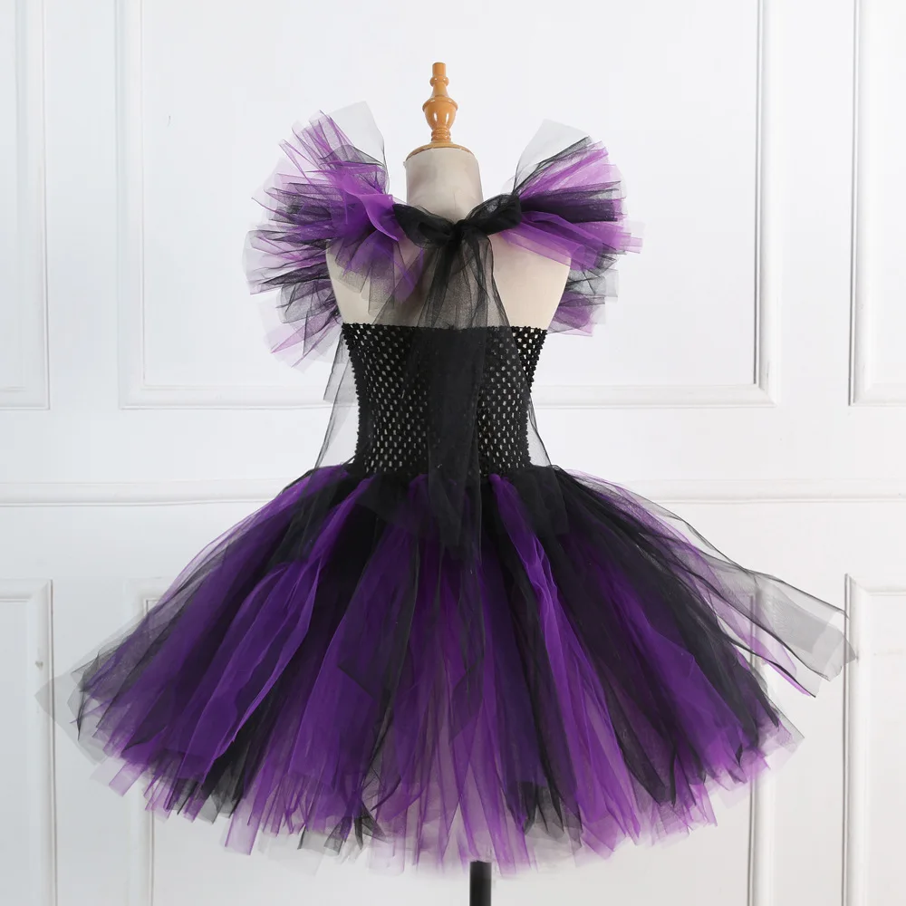 Halloween Maleficent Costume for Girls 2024 Fancy Purple Tutu Dress Kids Cosplay Demon Queen Witch Carnival Party Clothes