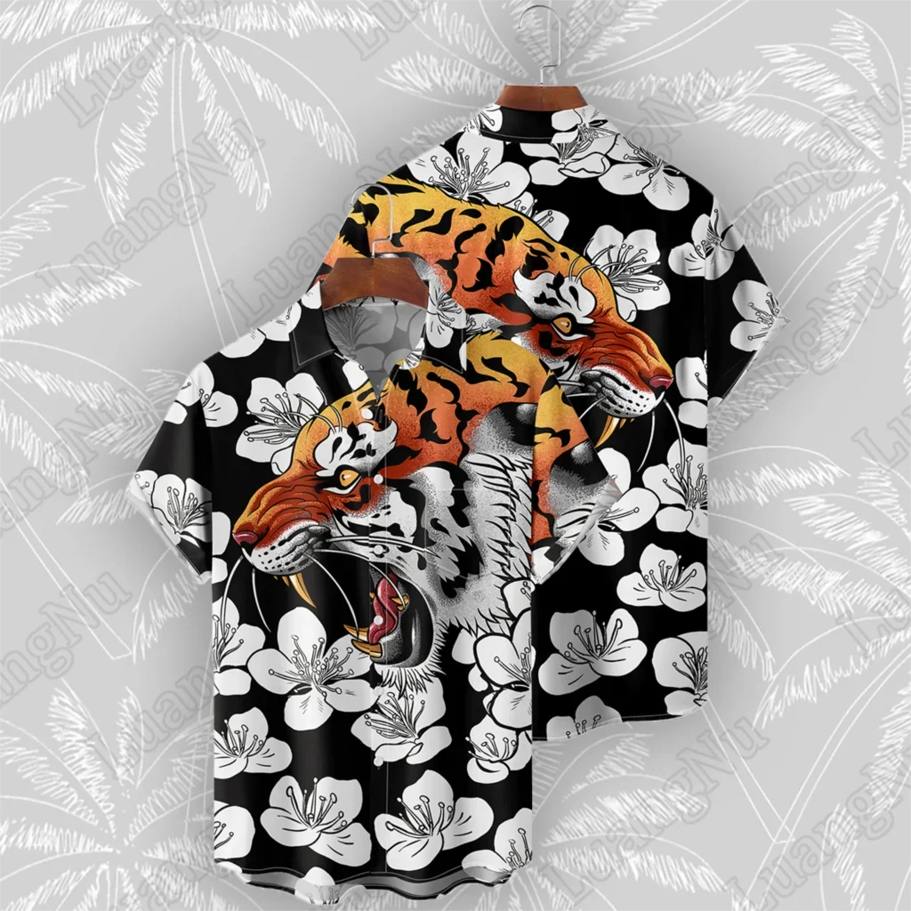 

Summer Man Shirt Hawaiian Fashion Tiger Print High Quality Chemise Homme Oversized Shirts for Men 2024 Black Casual Tops Camisas